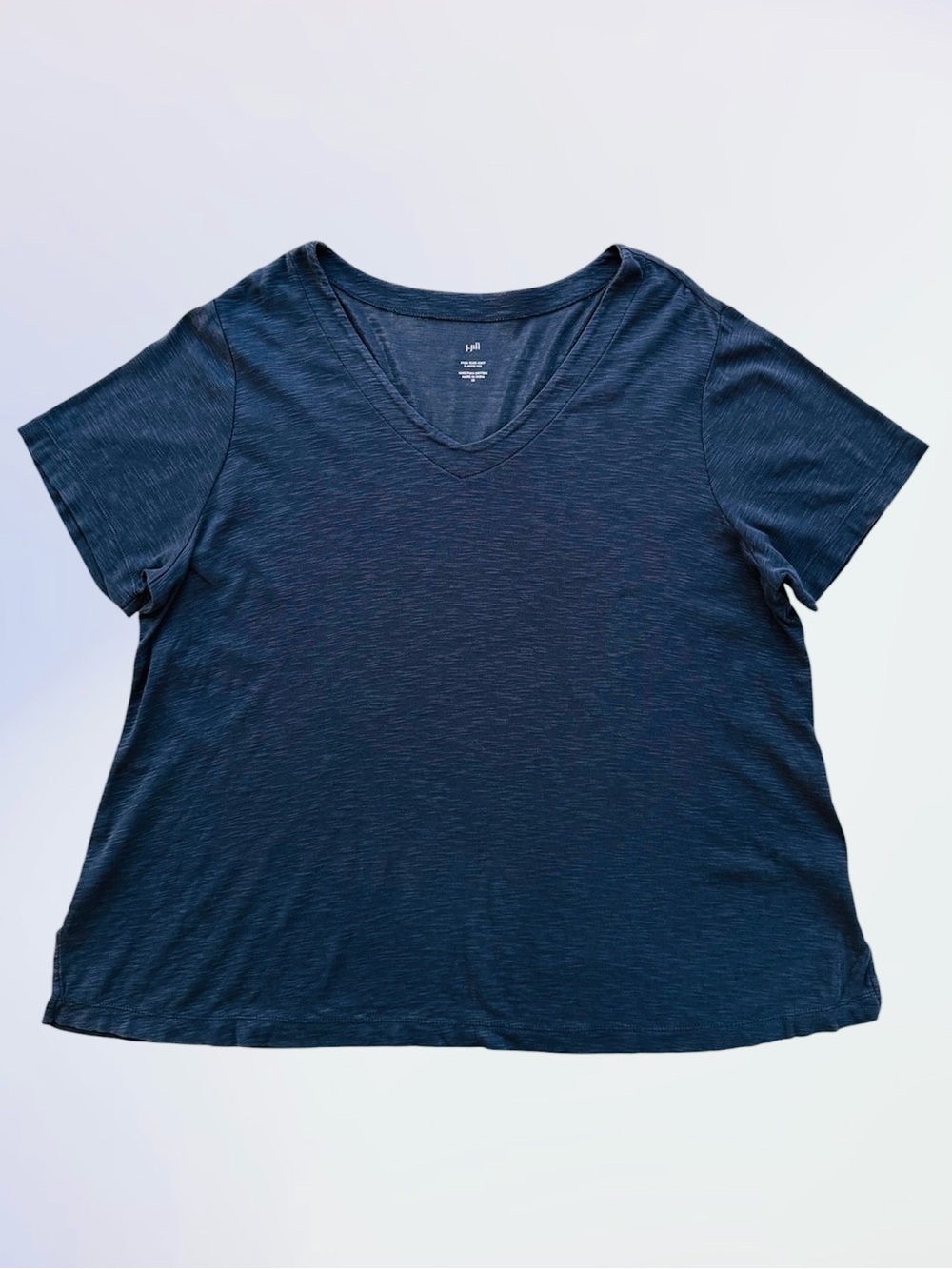 J. Jill Navy Blue Pima Slub Knit Short-Sleeve V-Neck Cotton Tee, Women’s 2X